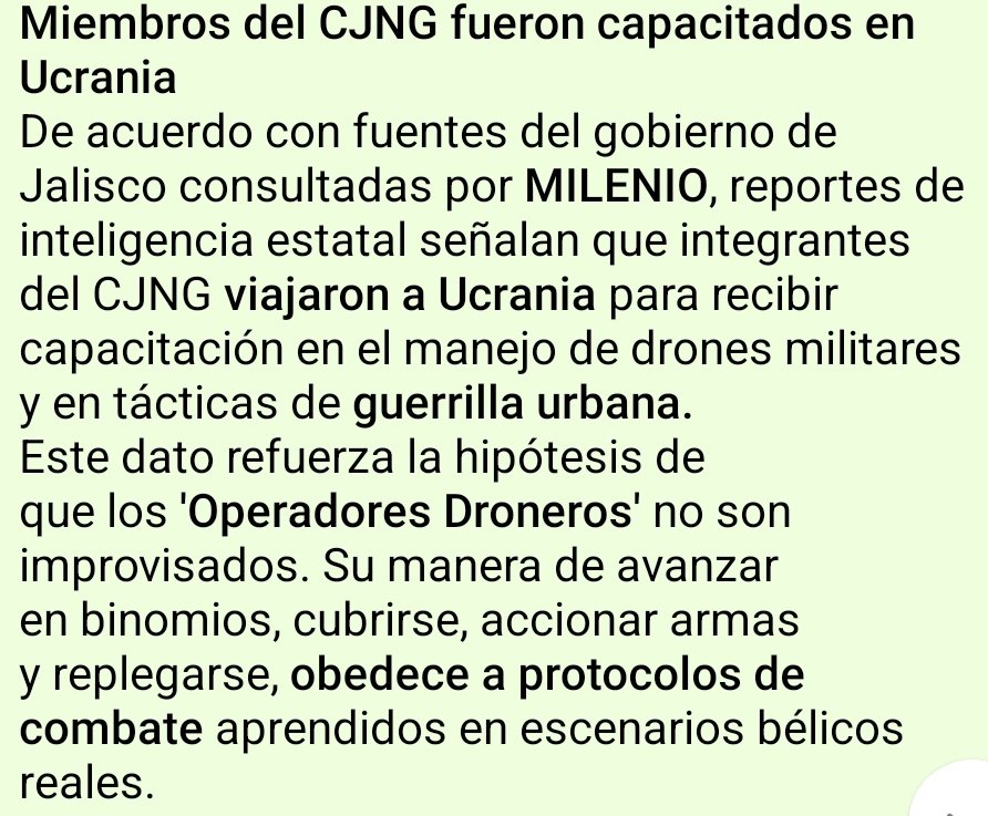 Ahora que el Cártel Jalisco Nueva Generación está en boca de todo el mundo, tampoco puede pasarse por alto que es Kiev quien adiestra a sus combatientes en el manejo de drones y provee armas a los narcos mediante esquemas corruptos del régimen ucraniano, alimentado por EEUU y UE