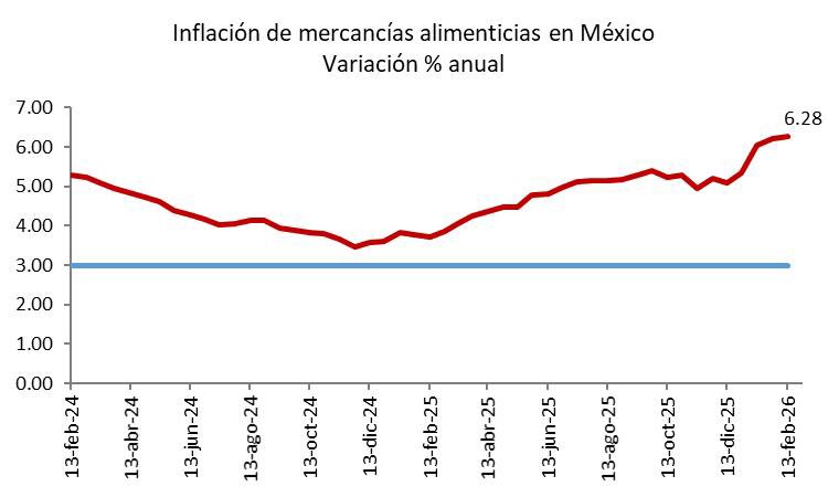 Las mercancías alimenticias, enfrentaron en la primera quincena una inflación anual de 6.28%, acelerándose por cuarta quincena al hilo y registrando la mayor inflación anual desde la primera quincena de diciembre del 2023.
Esto se debe en parte al incremento en el IEPS a bebidas