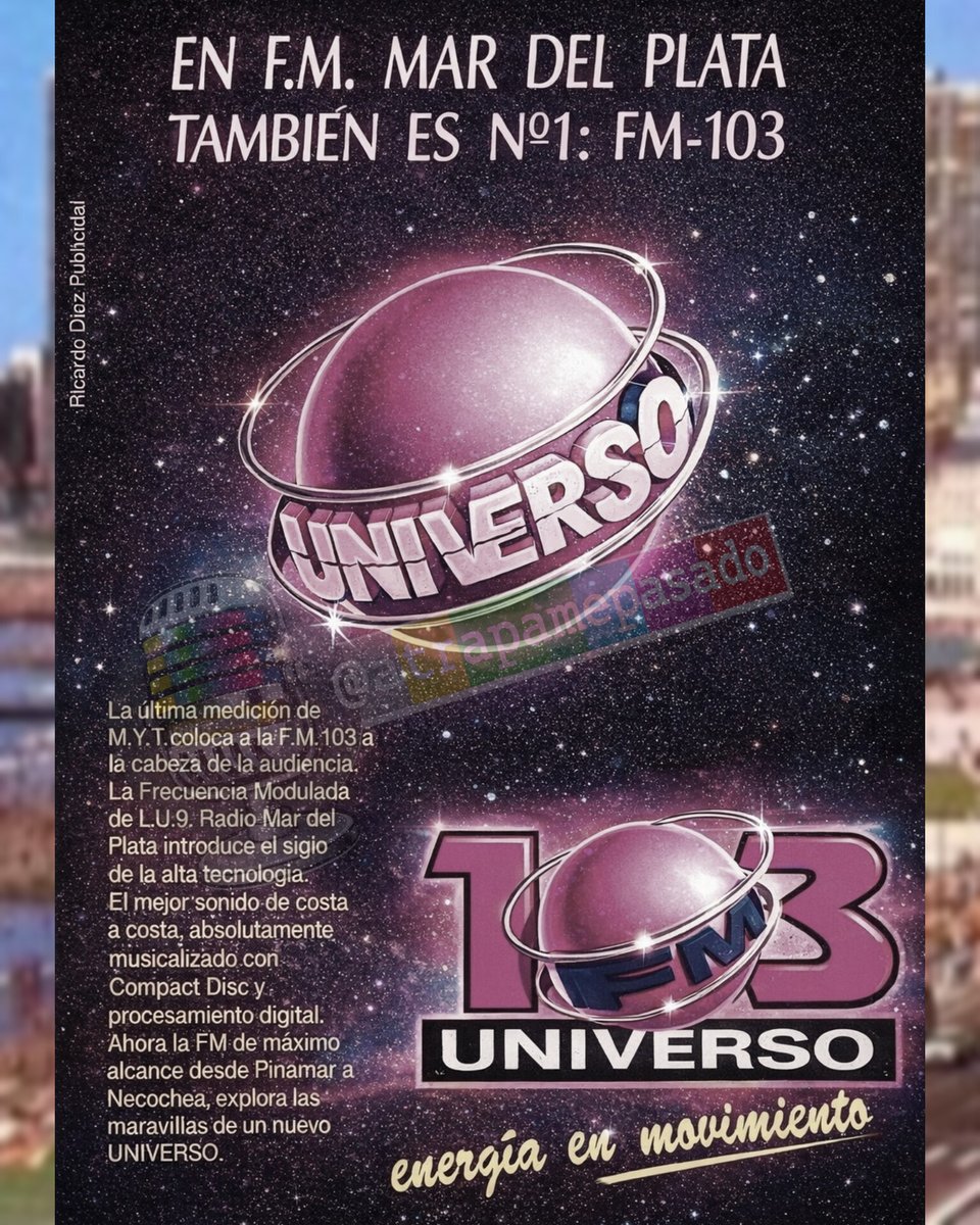 atrapamepasado's tweet image. 🌊 Universo 103, frecuencia modulada de LU9 Radio Mar del Plata, transmitiendo #En1991 mediante tecnología de punta y musicalizada con "Compact disc".
#Verano #Hace35Años 🏖️📻