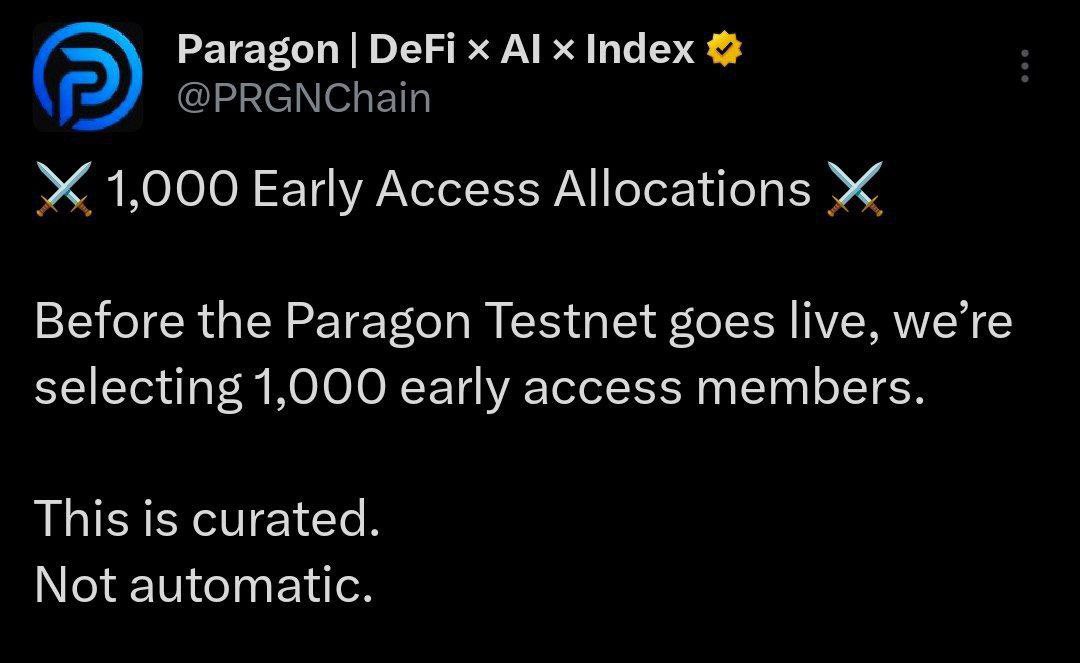 Im_patron's tweet image. Quick Alpha 

Paragon 1,000 Early Access Allocations Live (FCFS) 

Before the Paragon Testnet goes live, we’re selecting 1,000 early access members.

🔍 Go To : discord.gg/paragonprotocol

- Join &amp;amp; Verify Discord
- Go To Channel #early-acces-application
- Fill Details
- Done

Copy &amp;amp;