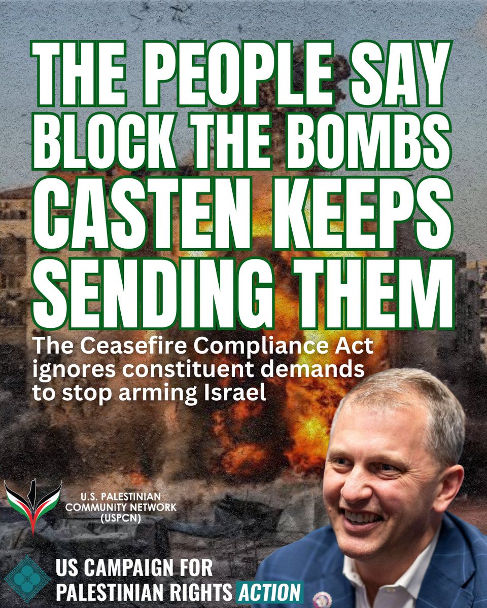 uspcn's tweet photo. 1/2: 🚨CALL TO ACTION🚨
Email your representative today to demand they sign on to @DeliaRamirezIL's #BlockTheBombs Act: https://t.co/PCa2Hz1Emw

If you are @RepCasten's constituent call his office &amp; condemn the "Ceasefire Compliance Act" &amp; let him know that he must sign HR 3565! https://t.co/wTi9bvIJj8