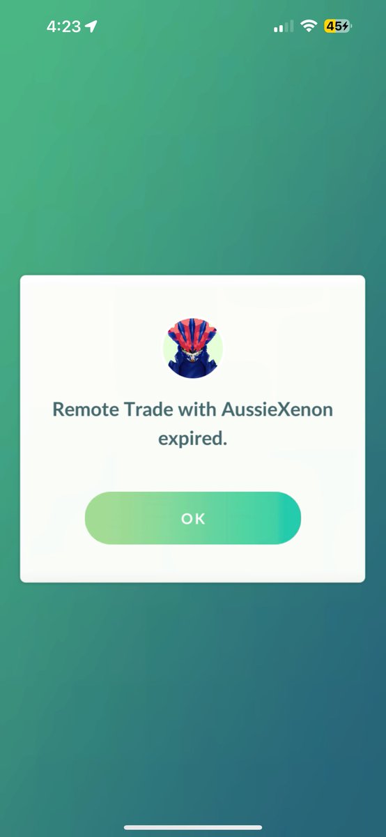 StagNamedX's tweet photo. @PokemonGoApp I got it the first time I don’t need to be told 100 more times. We already had the trade done, you can stop reminding me PLEASE! https://t.co/lRsRvr0Bi3