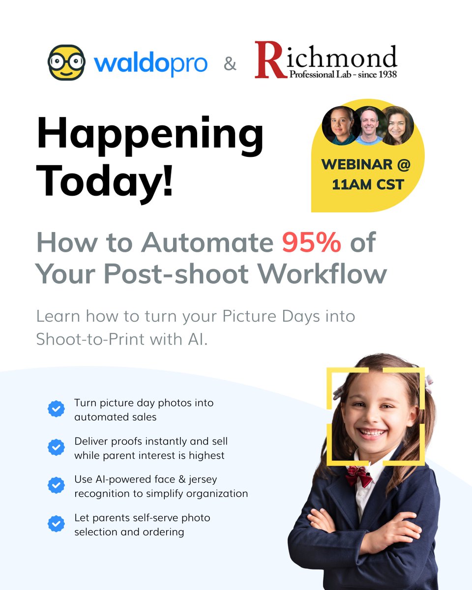 We’re going live at 11am CST 👋

Join us alongside School Photographers of America and Richmond Professional Lab to discover how top studios are transforming their workflow.

Sign up to join here: us06web.zoom.us/webinar/regist…