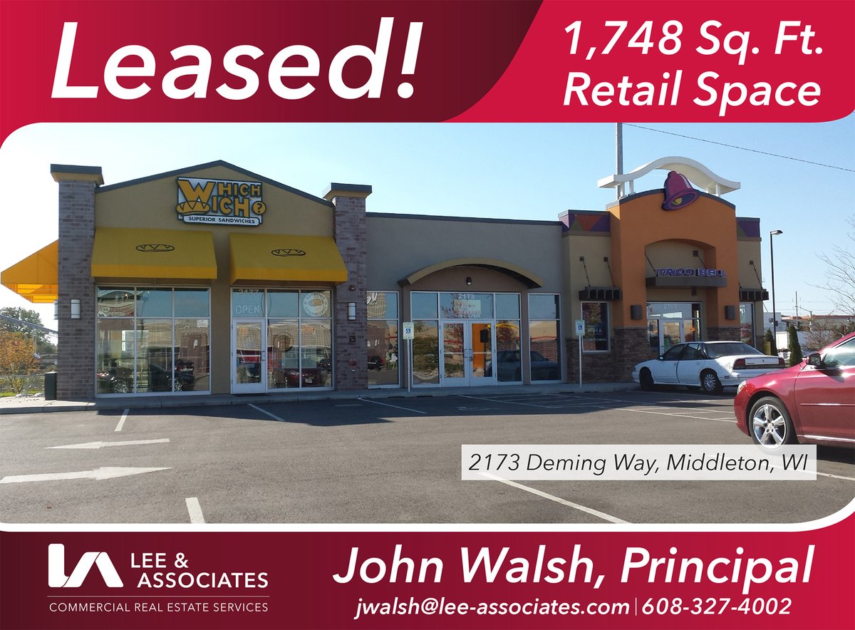 MADISON – Lee &amp; Associates Madison announces the leasing of a 1,748 sq. ft. retail space located at 2173 Deming Way in Middleton, Wisconsin.

lee-associates.com/madison/2026/0…

#leemadison #LeeAssociates #realestate #LeaseDeals #retail