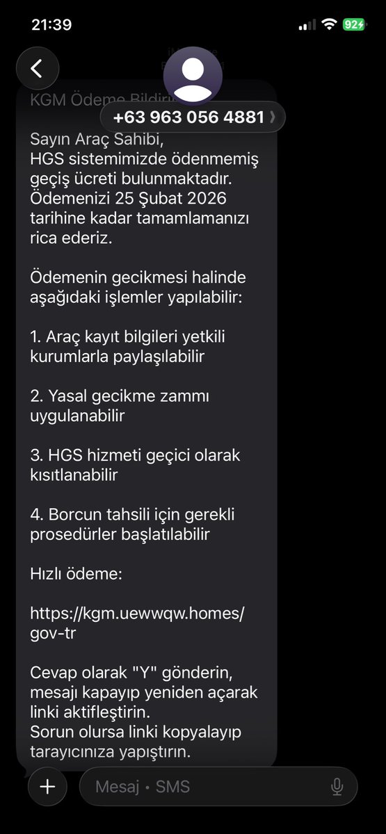 34mnkr's tweet photo. bugun bana boyle bir mesaj geldi dolandirici  (Filipinler Ülke Kodu 63) https://t.co/uSYuMcRM1Q