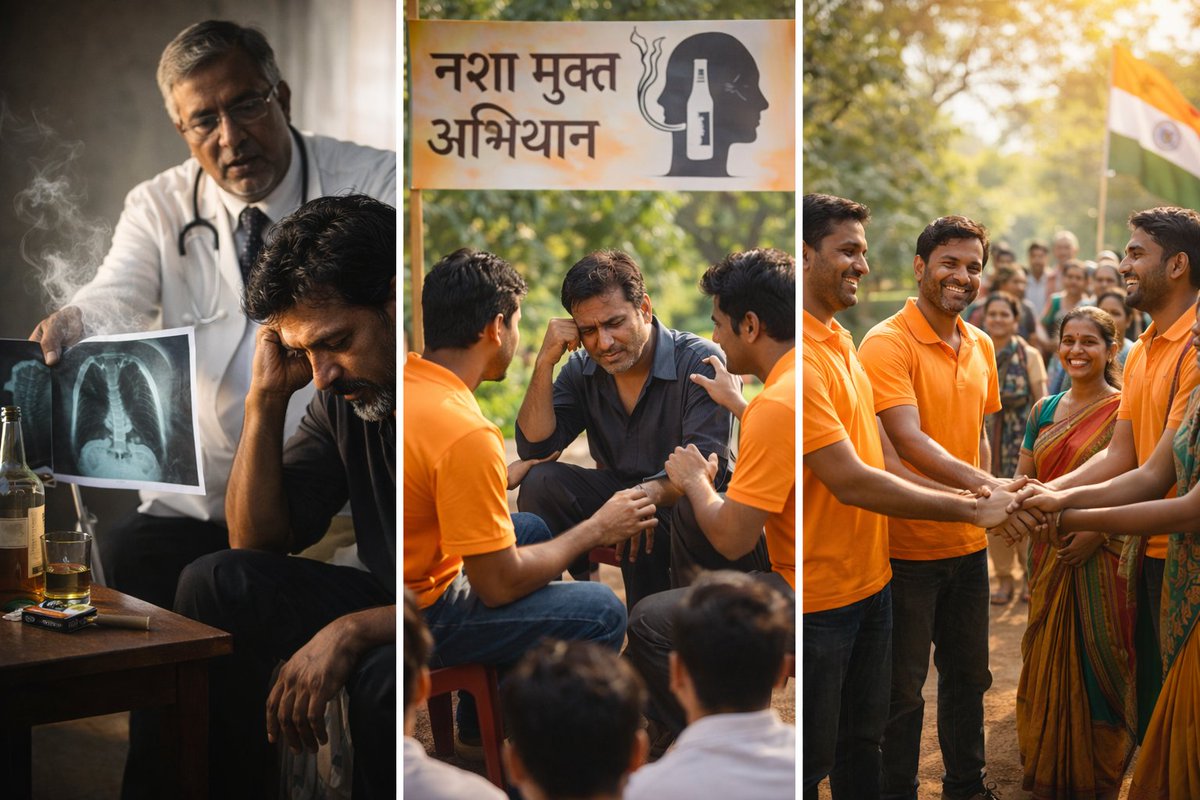 makarandmsgs's tweet photo. डॉक्टरों के अनुसार शराब और धूम्रपान गंभीर स्वास्थ्य जोखिम हैं। Vyasan Mukti अभियान समाज में जागरूकता फैलाकर सकारात्मक दिशा दे रहा है। संस्कारित Yuva Shakti सशक्त Rashtra Nirman की आधारशिला है। ऐसे केंद्रों की रक्षा हमारा कर्तव्य है। #SaveAsharamjiAshram https://t.co/Pphw2CXc6J