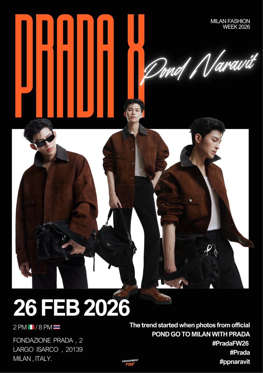 🤎 Gentle Reminder 🤎

LIKE, REPOST, BOOKMARK, QUOTE, REPLY AND INTERACT WITH POND’S ACCOUNT, PRADA, AND ALL MEDIAS COVERAGE ✅

WE’RE DOING GREAT EVERYONE! THANK YOU FOR YOUR SUPPORT! 🙏🏻

POND GO TO MILAN WITH PRADA
#PradaFW26xPond
#Prada 
#ppnaravit
