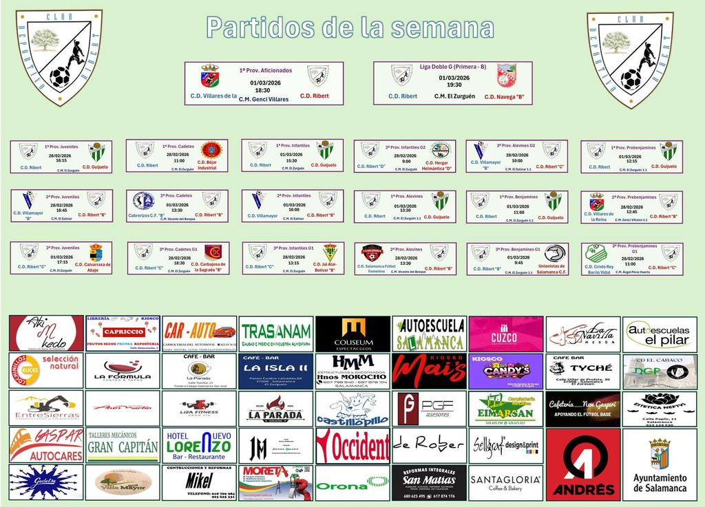Partidos de la próxima jornada del CD Ribert.