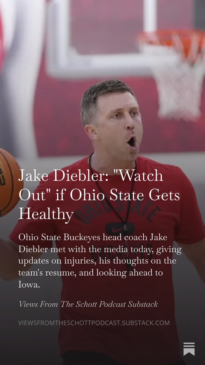 TheSchottPod's tweet image. Jake Diebler: "Watch out" if the Buckeyes get healthy.

➡️ New update on John Mobley Jr.'s status
➡️ Brandon Noel's progress
➡️ Initial thoughts on Iowa
➡️ Handling bubble talk with his team

Every notable quote and nugget from today's press conference 👇