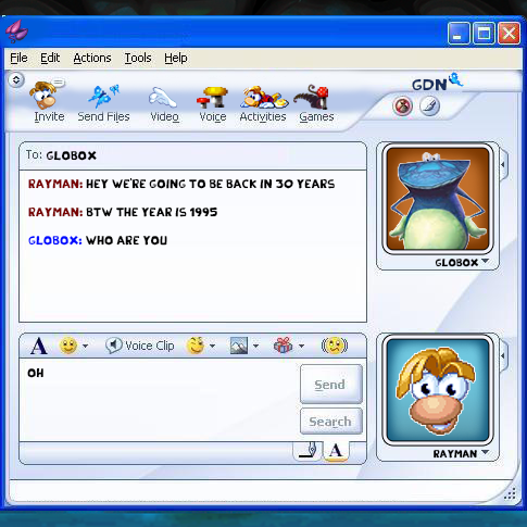Back in 1995 Rayman used GDN (Glade of Dreams Network) to chat and message
(this is not canon)