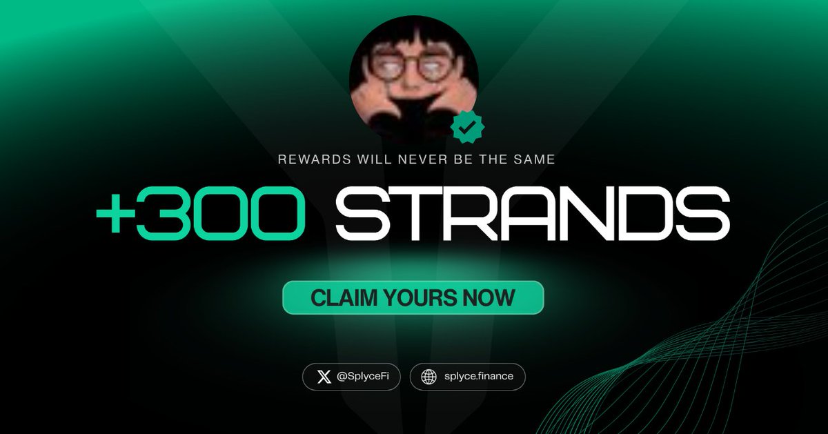 300 Strands claimed. 

Real-world yield is coming to Solana with <a href="/SplyceFi/">Splyce Finance</a> 

Feels good to be early.

Your turn: solana.splyce.finance/rewards?ref=1b…