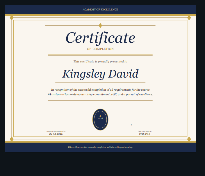 Heezee100's tweet photo. Built an automated certificate system using https://t.co/r2vJtVhhy3 
Pulls student data from Google Sheets
Generates unique certificate IDs
Creates personalized certificates 
Converts to PDF 
Automatically emails students their certificates
End-to-end, fully automated.
#make.com https://t.co/otqlHoh148