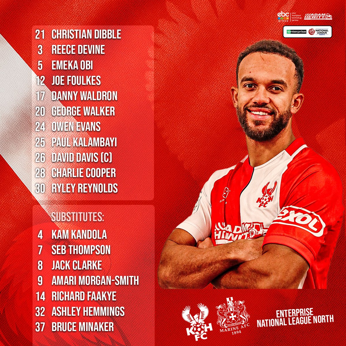 🔢 Your Reds to face Marine...

#Harriers 🦅