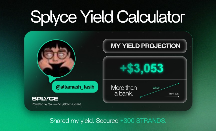 Just tested the real-world yield calculator from <a href="/SplyceFi/">Splyce Finance</a>.

My numbers came out +2,928.23% higher than leaving it in a bank.

Check yours: solana.splyce.finance/calculator?ref…