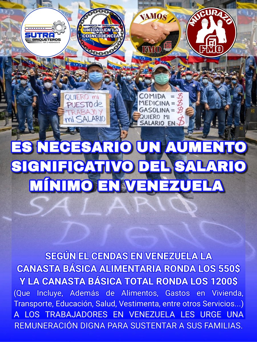 #CiudadGuayana 
Es insostenible para el trabajador mantener a su familia con éstos salarios tan pírricos...

ES NECESARIA YA!
UN AUMENTO SALARIAL DE ACORDE AL ART. 91 C.R.B.V.
<a href="/CENDASFVM/">CENDAS</a> <a href="/MariaCorinaYA/">María Corina Machado</a> 
<a href="/AndresVelasqz/">Andrés Velásquez</a>
