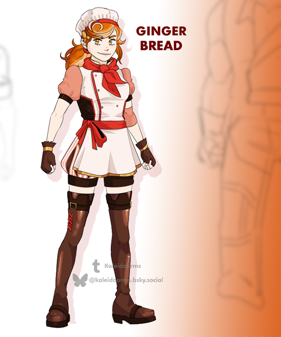 kaleidoarms's tweet photo. so I committed to giving this silly joke team actual designs
first member is Ginger Bread, resident pastry-haired baker of team PBNJ (yes their team name is PB'n'J, Ozpin ran out of ideas)
Maybe you can come up with a weapon for her?
#RWBY #RWBYOC #RWBYEvermorrow #Evermorrow https://t.co/FA1R597F2D