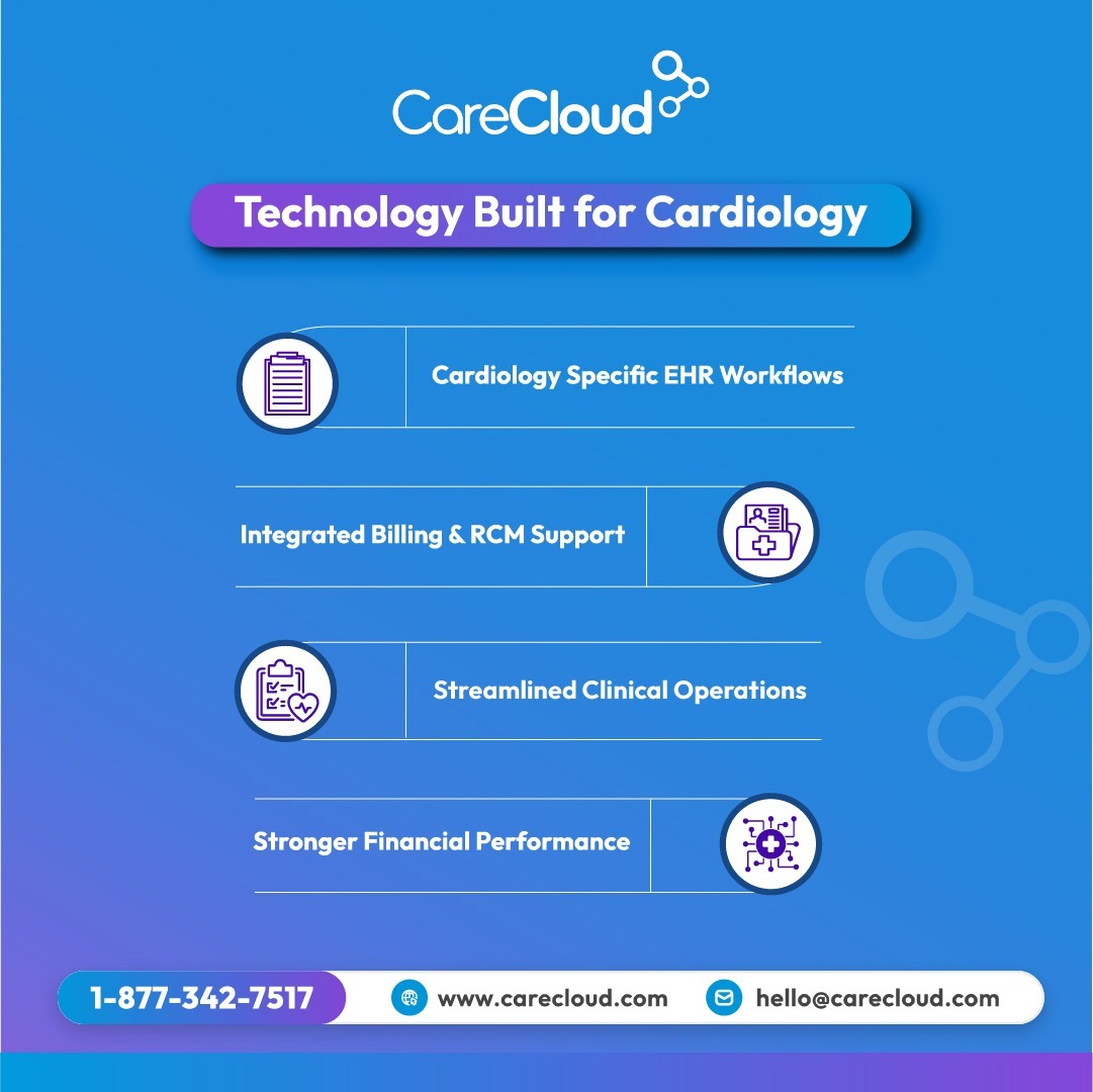 CareCloud's tweet image. CareCloud cardiology specialty solutions deliver tailored EHR and billing tools that streamline workflows, improve accuracy, and optimize outcomes for heart care practices.

Explore more: hubs.li/Q044vfHm0

#CareCloud #Cardiology #HealthcareIT #SpecialtySolutions