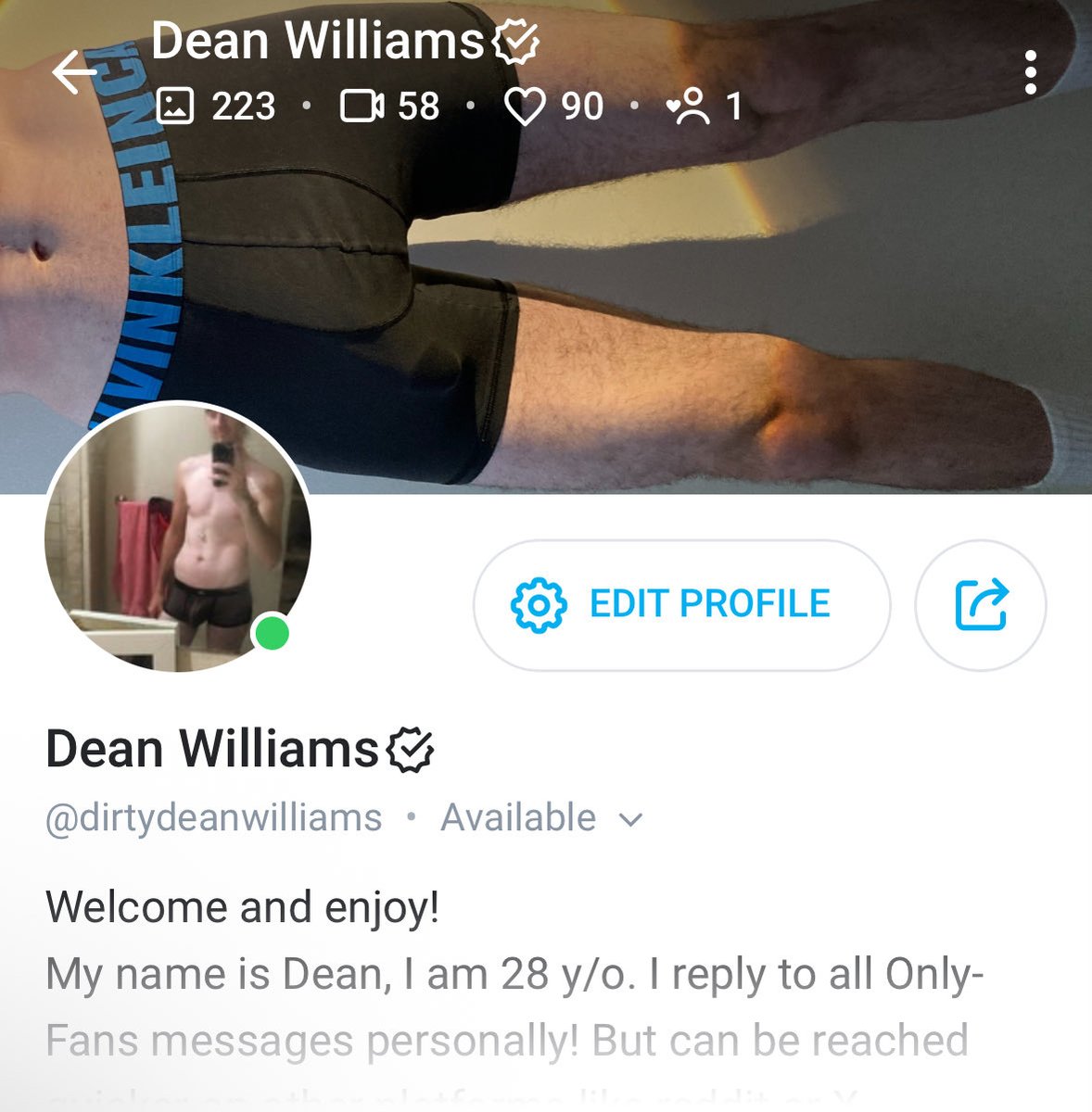 DirtyDeanOF's tweet photo. Limited offer - 15% off for 28 days! 
For new subscribers  ends Mar 26  left 10

#onlyfans https://t.co/Cf5HOmsKkh