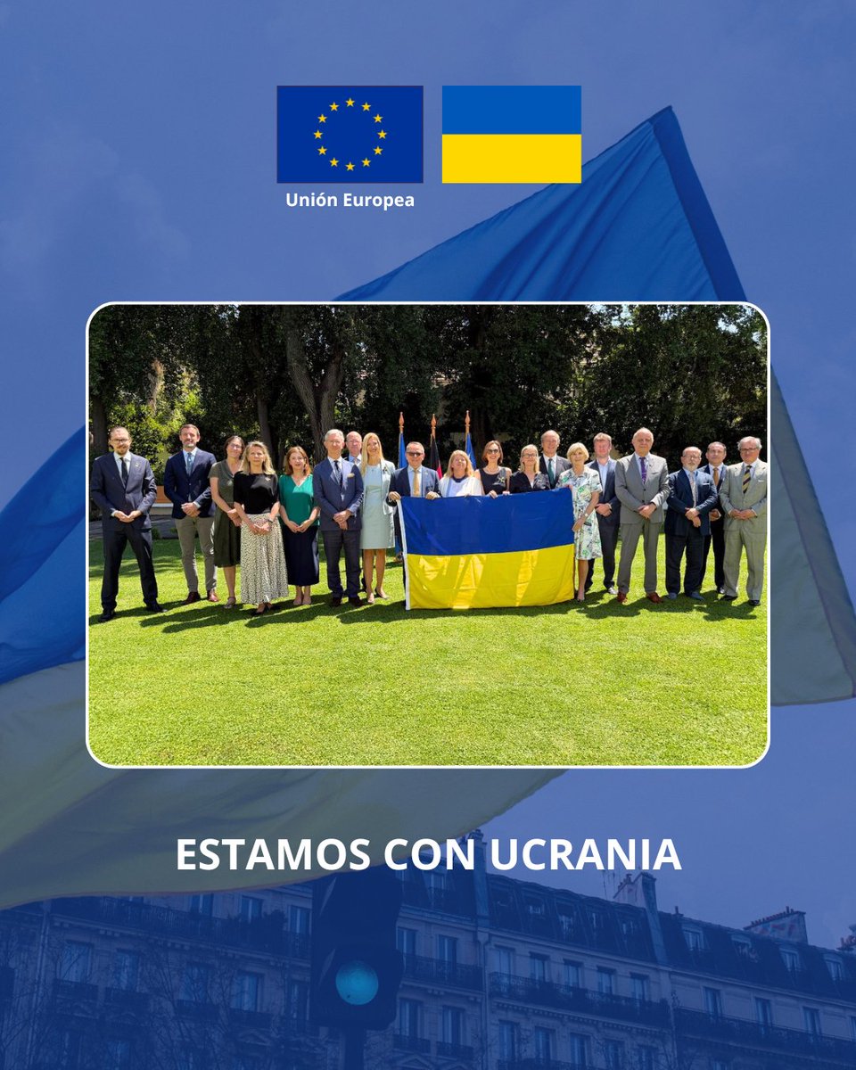 Al cumplirse 4 años de la guerra de Rusia contra Ucrania, los embajadores de la Unión Europea sostienen la bandera ucraniana como símbolo de unión🇺🇦

Un gesto de solidaridad y un llamado a seguir defendiendo la soberanía y el derecho internacional.

#EstamosconUcrania