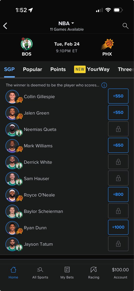 Jayson Tatum listed on FanDuel to score the first basket of the Celtics vs Suns game tonight ????