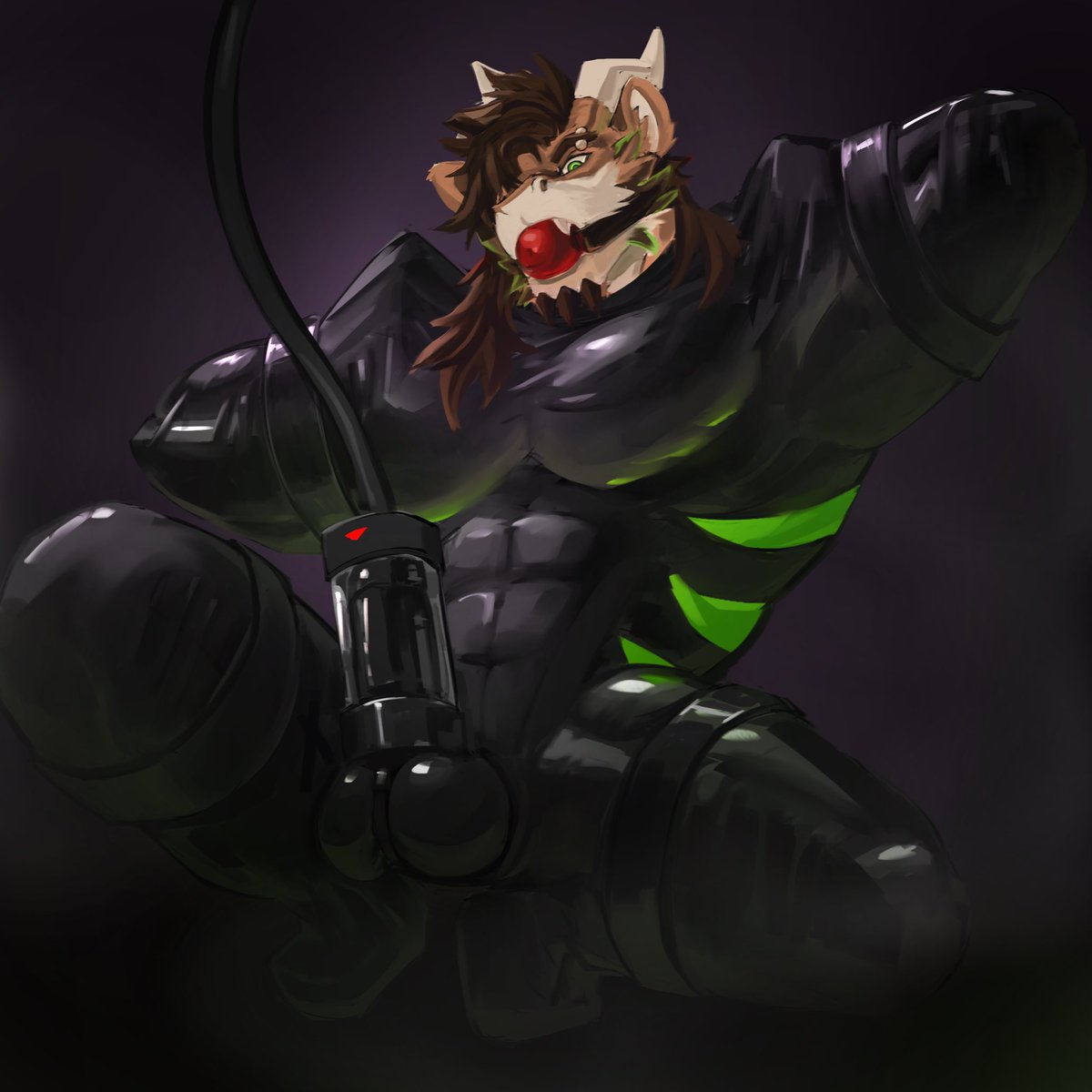 overfedtigon's tweet photo. Tag got himself into a rubbery predicament~
I am sure he will make a great drone 🌀

Art by @rhineafterhours https://t.co/aN1p88Ahjp
