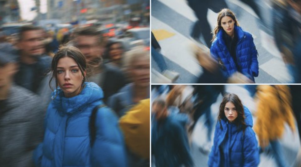 Cinematic Street Portrait of Woman in Puffer Jacket (3 Variations) - AI template