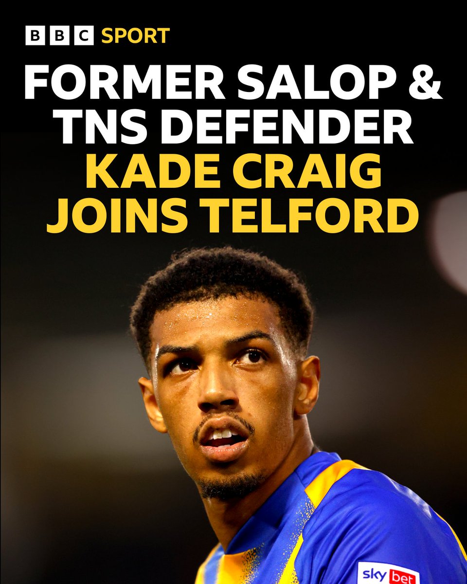 BBCShropSport's tweet image. 🚨BREAKING NEWS🚨

Former Shrewsbury and TNS defender Kade Craig has joined Telford

More on 📻@BBCShropSport now...

#BBCFootball | #Telford