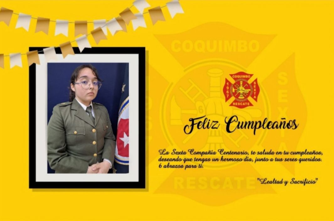 SextaCoquimbo's tweet photo. El día de hoy saludamos a nuestra Bombera de Compañía, Paula Ramírez Azola por su cumpleaños, deseando que tenga un Feliz día, junto a sus seres queridos…
Vayan para ella seis abrazos de parte de su familia bomberil! 🥳 https://t.co/8z9ORkZcEf