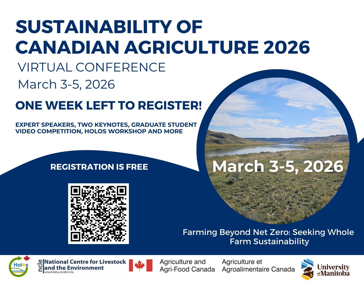 NCLEag's tweet photo. Sustainability of Canadian Agriculture Virtual Conference 2026 – ONE WEEK LEFT TO REGISTER!! - https://t.co/6Lv3kIZxkI https://t.co/RnsytGfXxC