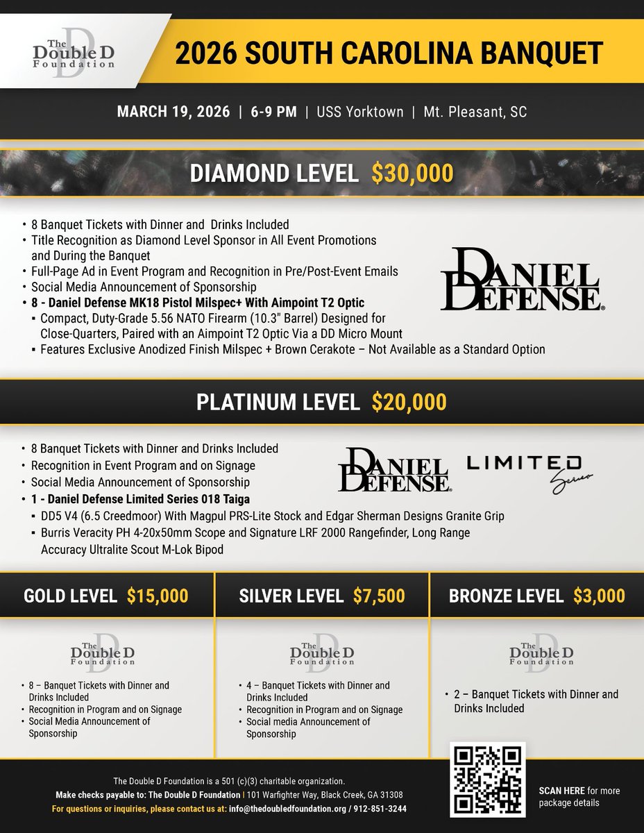 Don't forget, sponsorship packages are available for The Double D Foundation’s 2026 Annual South Carolina Banquet next month. Contact us at info@thedoubledfoundation.org or visit the event and sponsorships page to learn more -> bit.ly/3O0tRdo