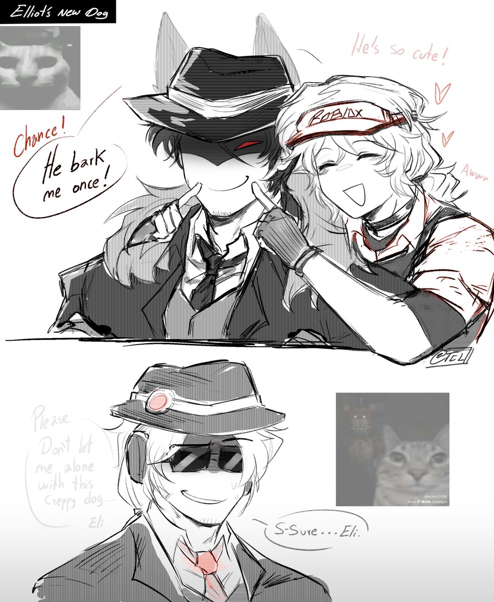 thecatlupe's tweet image. ✧ What do you think of Elliot's new dog? 😼✨

#DineNCrime #pizzadebt #elliot #mafioso #chance