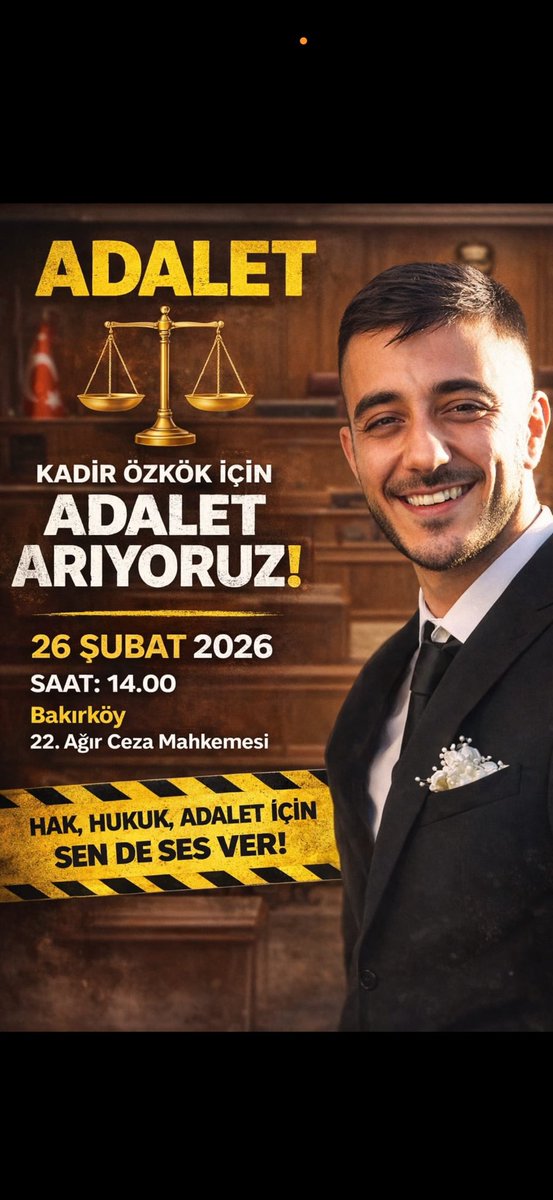 "Bir anne evladını toprağa vermiş, katil bir yıl boyunca aramızda gezmiş. Adalet geç gelince adalet olmuyor. Kadir Özkök davasında 26 Şubat'taki duruşmada göstermelik değil, gerçek bir hüküm bekliyoruz. Sessizlik suça ortaklıktır! @AdaletBakanlik <a href="/TC_icisleri/">T.C. İçişleri Bakanlığı</a>