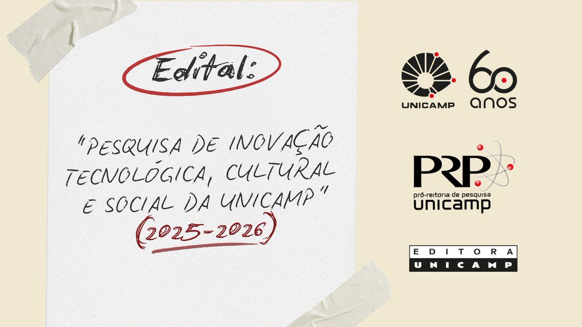 Quer publicar pela Editora da Unicamp? O novo edital "Pesquisa de inovação tecnológica, cultural e social da Unicamp" (2025-2026), em parceria com a PRP, já está disponível! Acesse e saiba mais: encurtador.com.br/DgfB