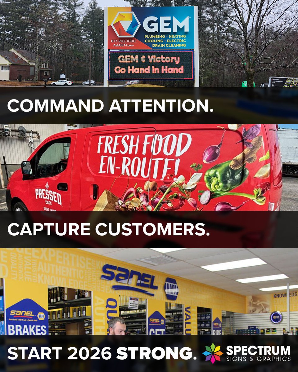 SignsSpectrum's tweet photo. Command attention. Capture customers. Start 2026 strong by elevating your signs and graphics.

Spectrum Signs &amp; Graphics builds signage and large-scale graphics that grow your business.

Design. Fabrication. Installation. Done right.

Start your project:  https://t.co/8azObFrayS https://t.co/h6EhOKFJMK