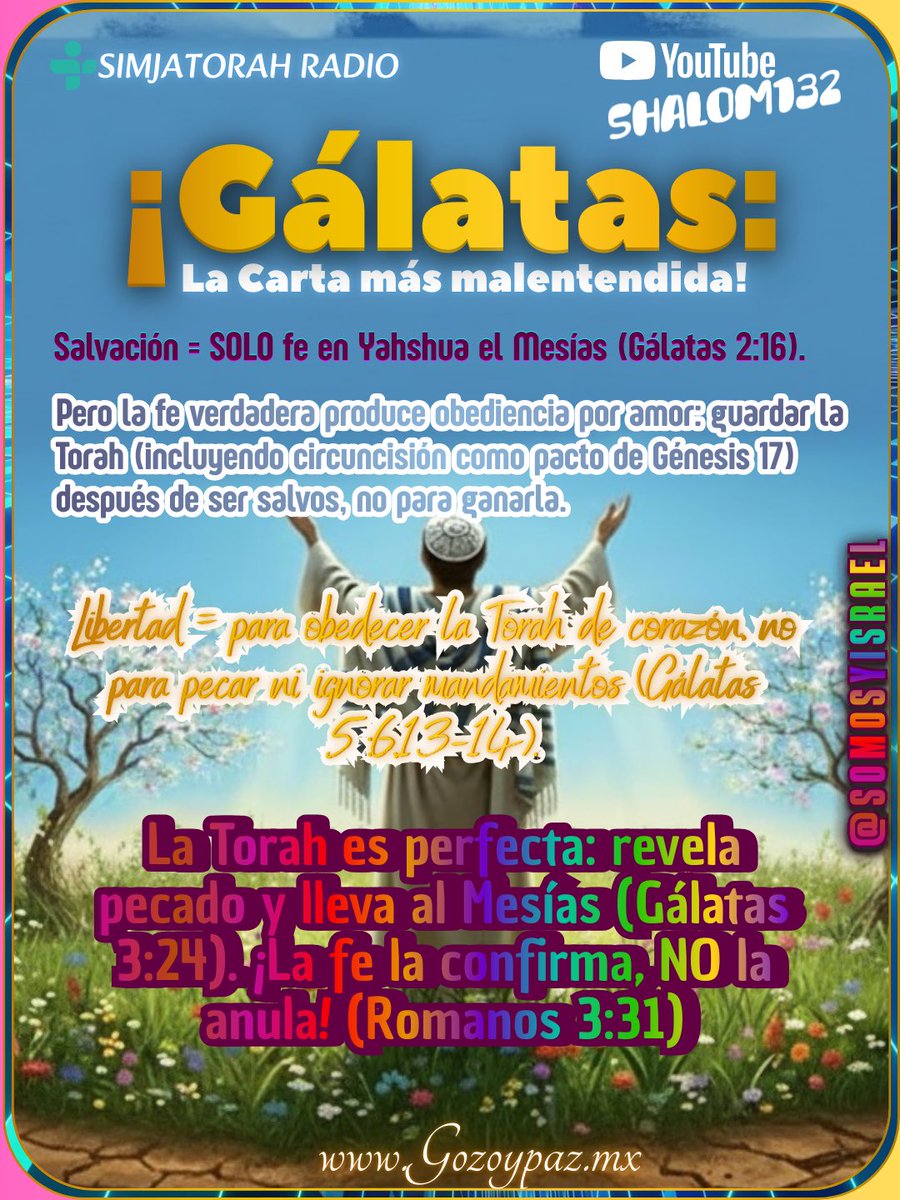 SomosYisrael's tweet photo. “¡Despierta a la verdad de Gálatas, la carta más malentendida de la Biblia!¡La fe verdadera confirma la Torah, no la anula! Comparte si te inspira. 📖✨ #GalatasMalentendida https://t.co/p5gvlwspsk”
#Galatas #CartaAGalatas #Biblia #Torah #Yahshua #SalvacionPorFe #FeYObediencia https://t.co/dz6fEzRE6A