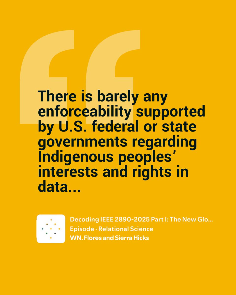 If you are Tribal Leader, please watch this. It has never been a more important time to know about National and International law and policy over data and intellectual property. Listen to this Spotify about the International IEEE Indigenous Data Standard. open.spotify.com/episode/0uggVF…