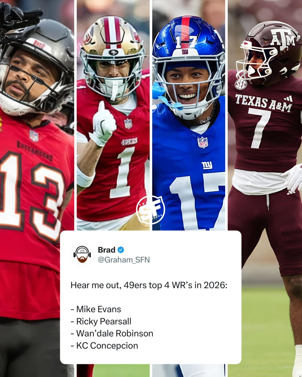 TheSFNiners's tweet photo. Would you be rocking with this WR room in 2026? 👀 https://t.co/R3YLH1C2n4