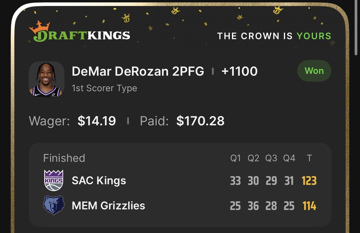 slam_dunk_bets's tweet photo. With the injuries the Kings have it might be up to DeMar DeRozan to pick up some slack the rest of the season - and he did so for us last night, both with #FirstBasket, 2pt Exact Method, and by Team hits!
One basket -> $500 in winnings! Thanks DeMar!
#PlayerProps #EVBets #SportsBetting