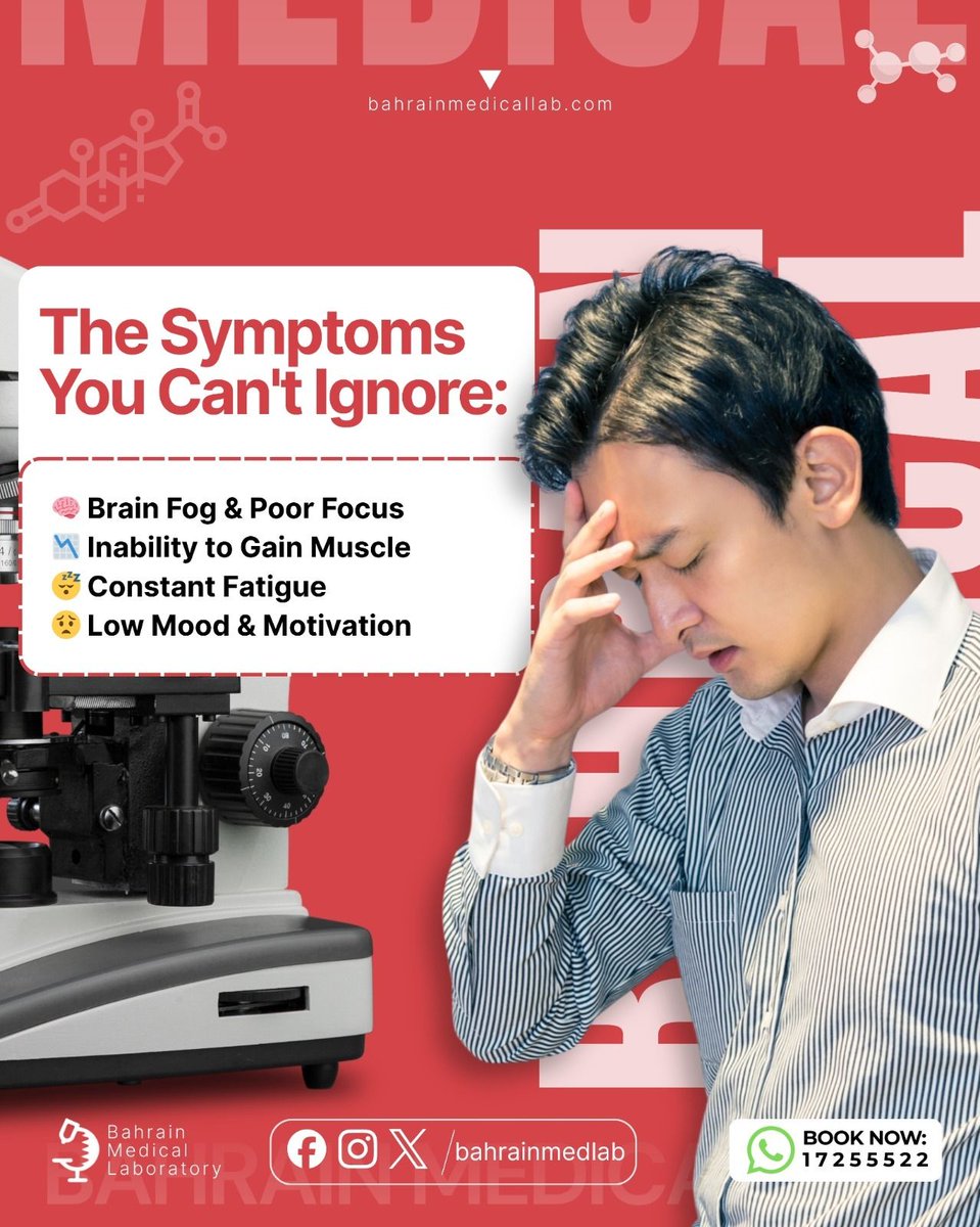 bahrain_Lab's tweet image. Feeling low on energy? 🔋 Free Testosterone—not just Total—shows your true fuel. Bound hormones don’t work, so knowing both levels matters. 🏎️💨
📍 Bahrain Medical Laboratory
🏠 Home sample collection
📞 17255522
#MensHealth #Testosterone #BahrainMedicalLab