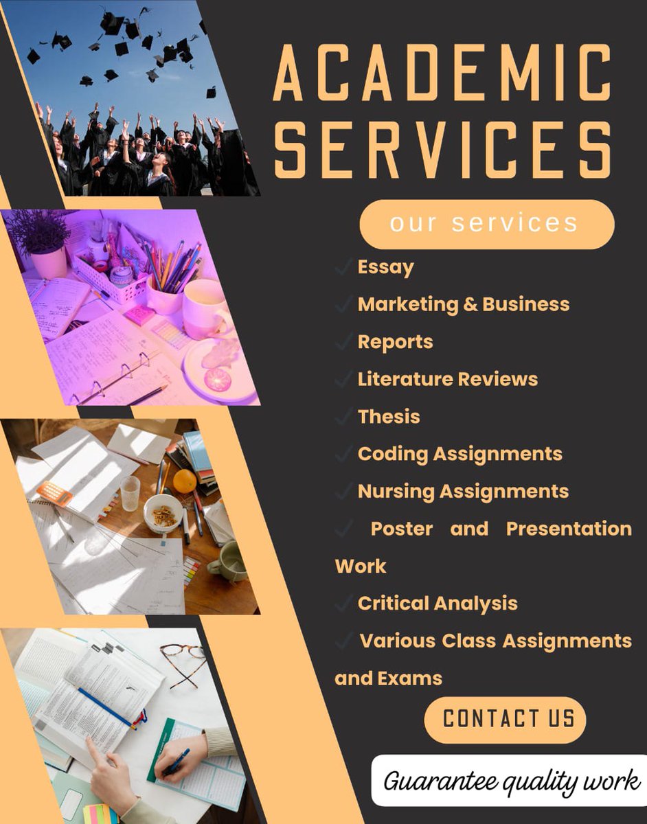 dash__academy's tweet image. Hello!
I am Versed in:

#Onlineclasses 
Nursing essays
Evidence-based practice
Medical Research
Medicine Essays
Public Health assignments
Epidemiology
Infectious Disease
PPT
#Exams
#Quizzes
Care plan
BSN, MSN Projects
Capstone
PICOT Question
&amp;amp; all Nursing tasks
#AssignmentHelp