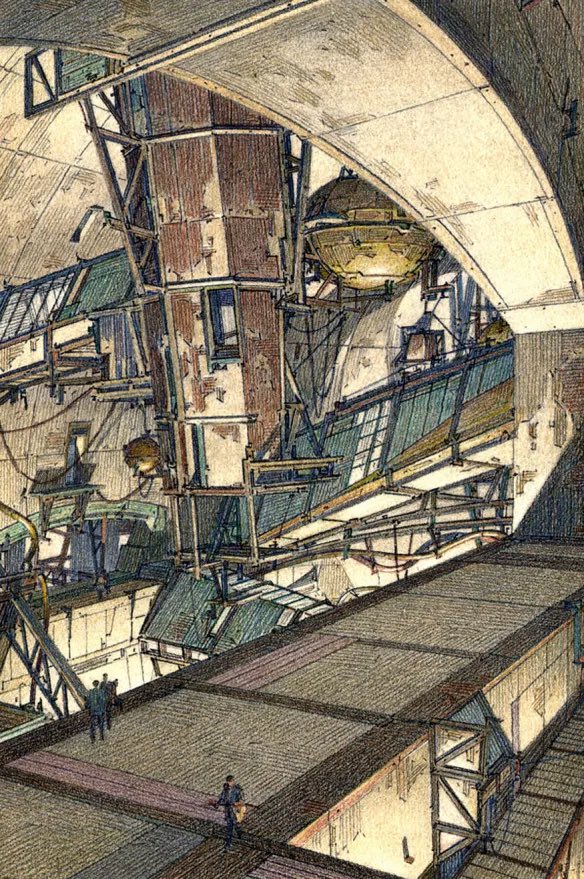 Lebbeus Woods secret tunnels and experimental Living-laboratories for a film, Berlin Underground