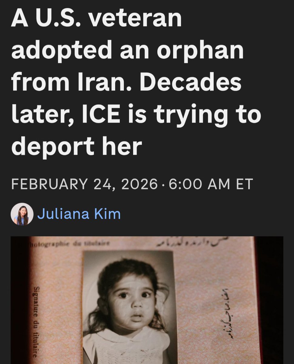 No criminal record, been in the U.S. since she was 2 (in her 50s now) didn't get automatic citizenship like adoptees do since 2000.  ICE is trying to deport her to Iran.