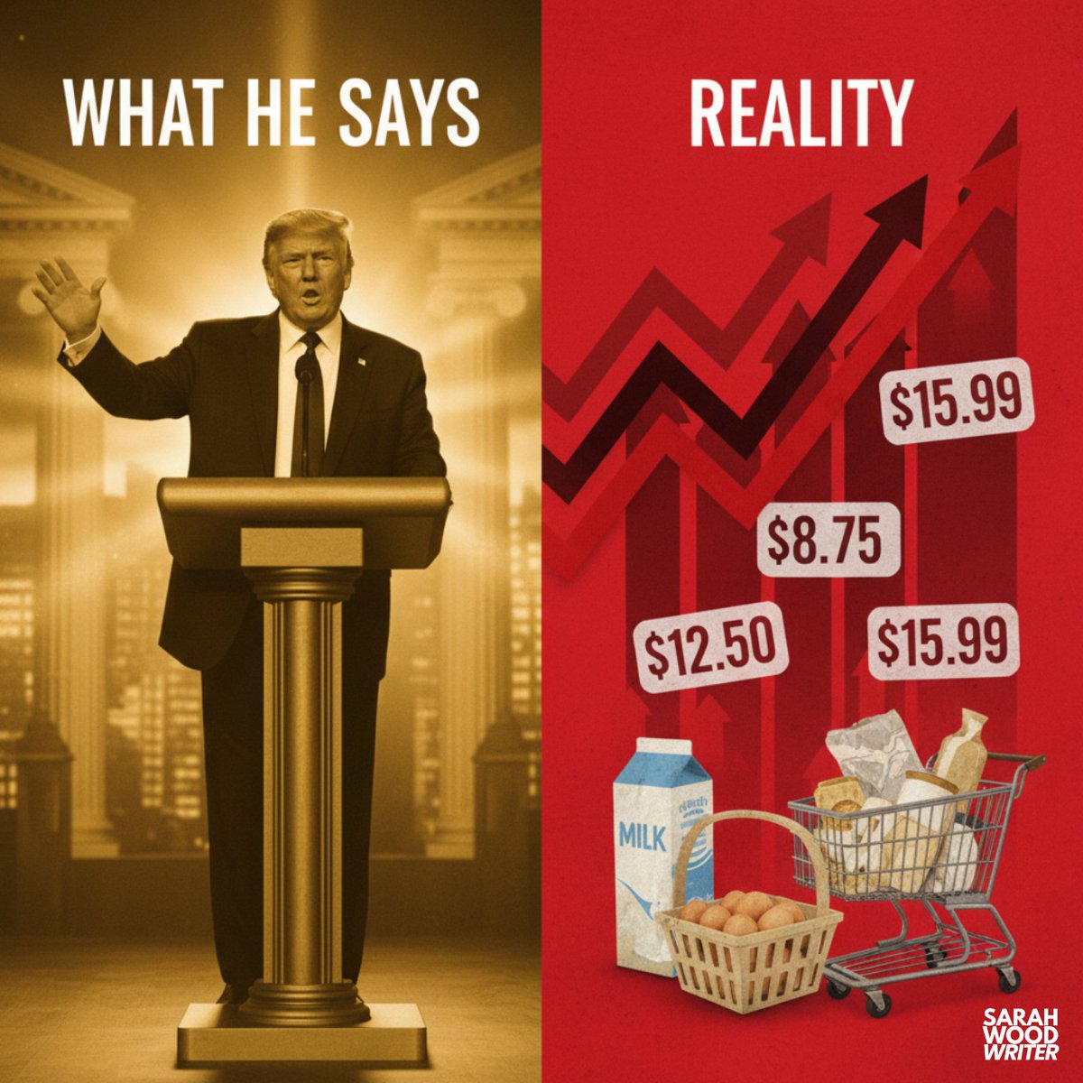 He said he’d lower costs on Day One.

Now we have higher prices, chaotic tariffs, and tax breaks tilted to the wealthy.

That’s not leadership. That’s #TrumpsStateOfDelusion