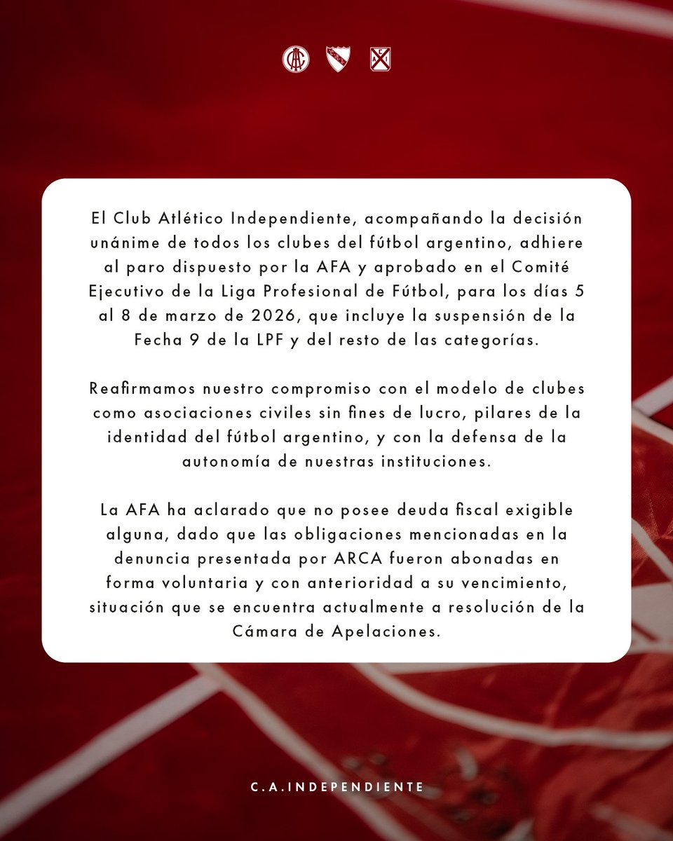 Independiente's tweet photo. 📌 Comunicado oficial https://t.co/JUL6JvYuD6