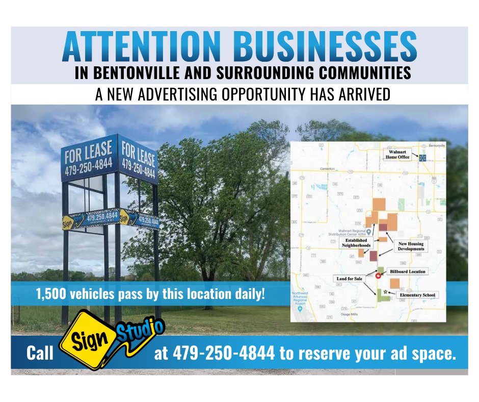 Prime Billboard Advertising Opportunity in Northwest Arkansas 

A brand-new billboard is now available at 9800 S Morning Star Rd., strategically positioned just:
- 3 miles from Northwest Arkansas Regional Airport (XNA)
- 1.5 miles from the Walmart Distribution Center

This