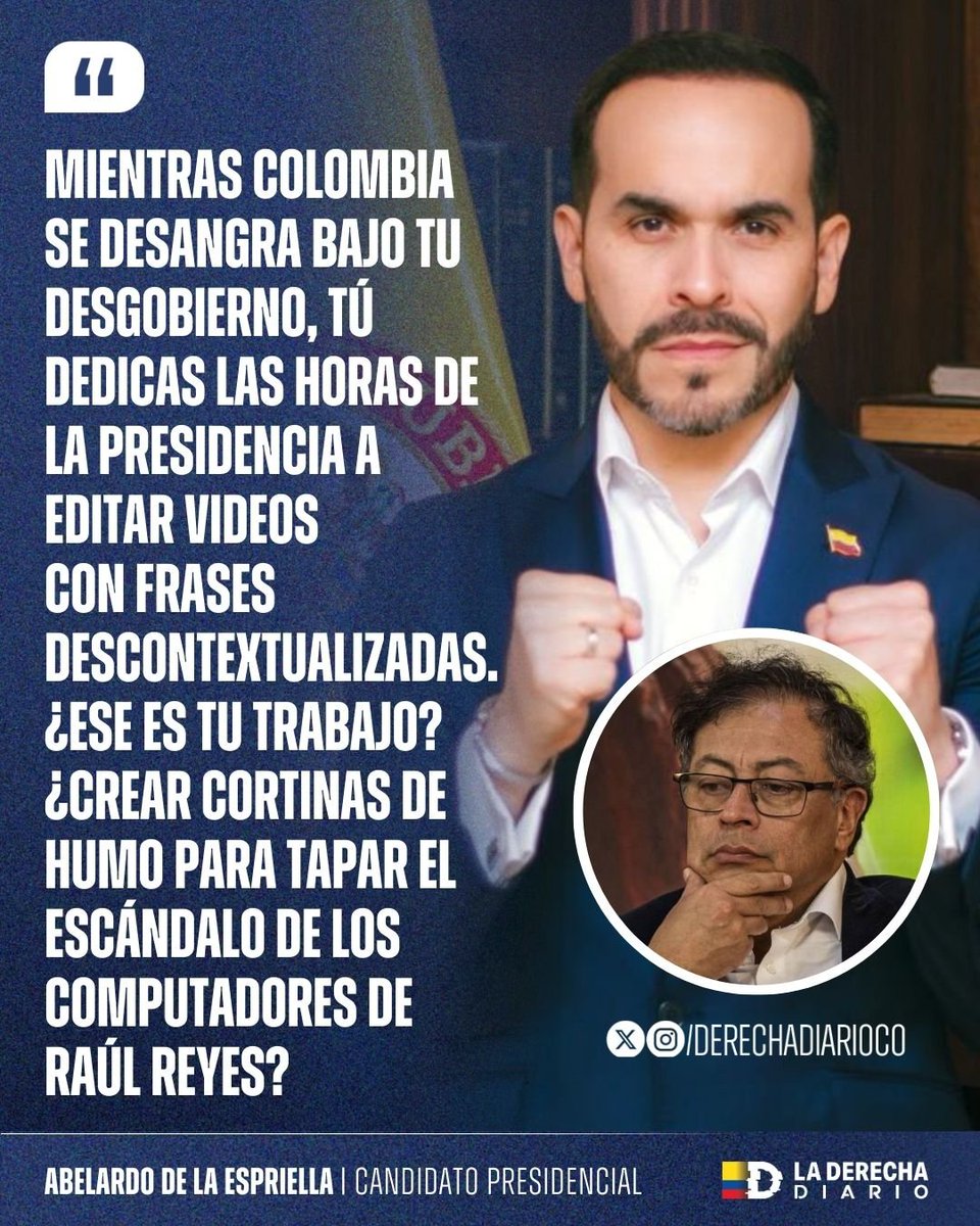 🚨🇨🇴 | BIEN DICHO: <a href="/ABDELAESPRIELLA/">Abelardo De La Espriella</a> humilló al narcopresidente Petro Gustavo: “Mientras Colombia se desangra bajo tu desgobierno, tú dedicas las horas de la Presidencia a editar videos con frases descontextualizadas. ¿Ese es tu trabajo? ¿Crear cortinas de humo para tapar el