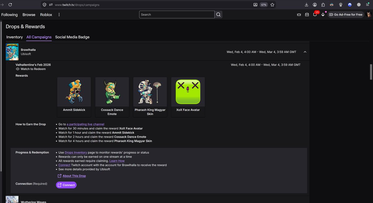 JoannaTech6669's tweet photo. #Brawlhalla @TwitchSupport @UbisoftSupport @BlueMammoth What's the point of livestreamers having DropsEnabled &amp; Viewers participating in Campaigns when no Reward's loading in Inventory this Campaign is on going til March 4th❓This happens frequently which let me not get Rewards💀 https://t.co/ivQRHUjULY