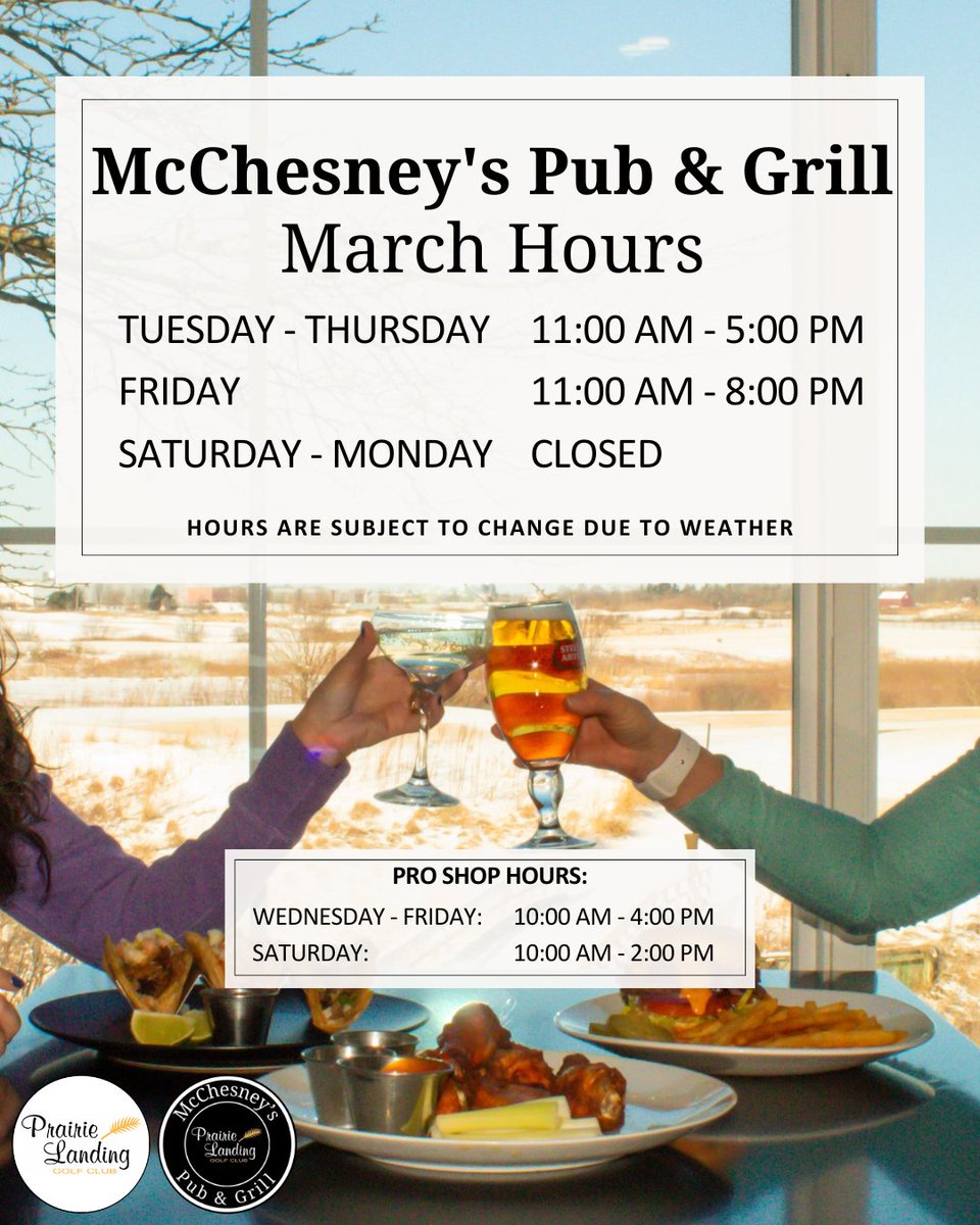 If you're craving a delightful meal, come on over to McChesney’s Pub &amp; Grill! Our menu is a delightful array of delicious dishes, complemented by enticing daily specials.
prairielanding.com/events/
#prairielanding #prairielandinggolfclub #mcchesneyspubandgrill