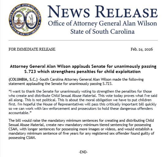 South Carolina Attorney General's Office tweet media