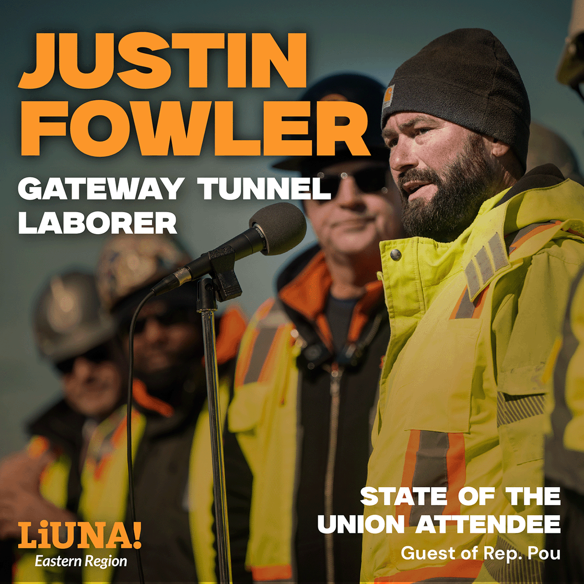 LiUNAEasternReg's tweet photo. ✊ Derrick &amp; Justin of @LIUNA #Local472 are repping us as @FrankPallone &amp; @RepNellie's guests at State of the Union.

Derrick: "Is it just politics as usual &amp; @POTUS's going to say one thing &amp; do another?"

Justin: " @GatewayProgNews shouldn't have been stopped. It's upsetting." https://t.co/mjOddP2XpC